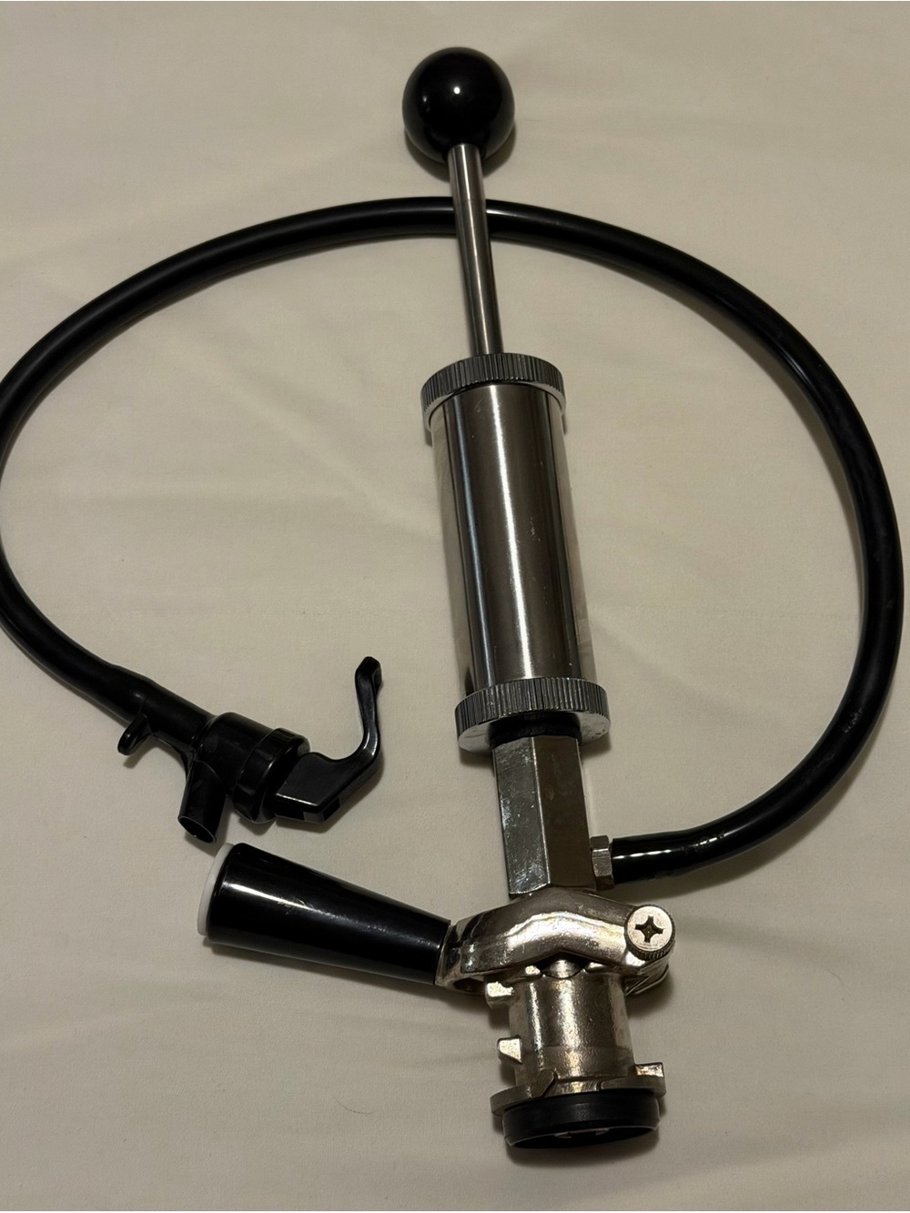 Black and Silver Draft Beer Tap Faucet with Lever and Hose
